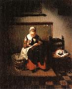 MAES, Nicolaes, A Young Woman Sewing